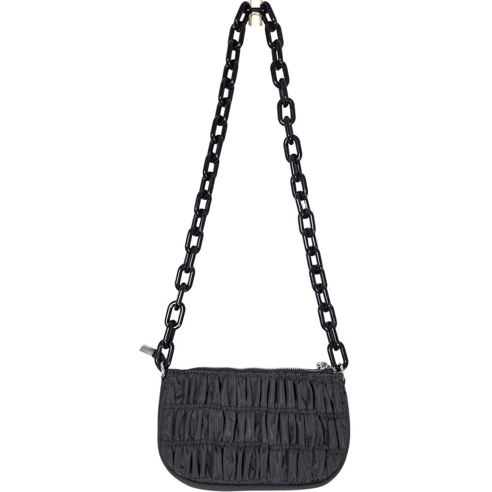 Ruched Chunky Chain Shoulder Bag Womens OS Black Good Zipper Closure Goth Edgy